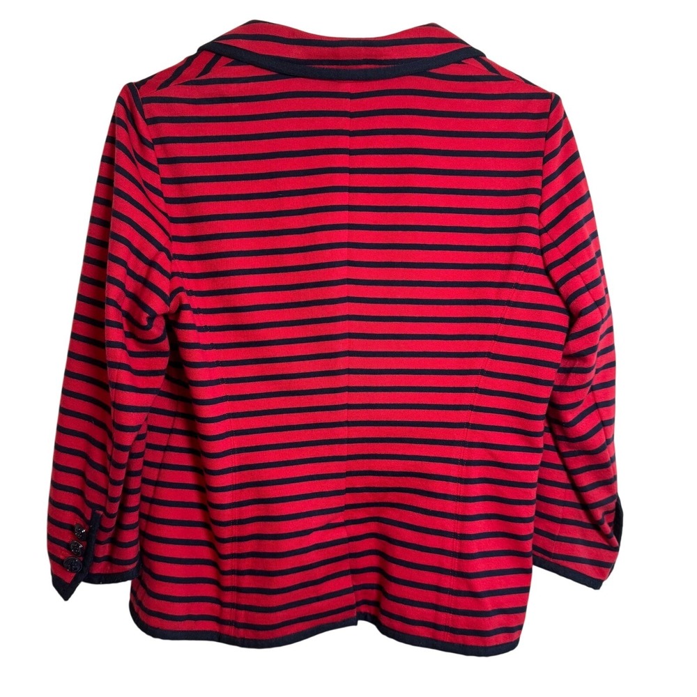 Talbots Petites WomenSP Red Navy Blue Striped Nautical Blazer Anchor Button - Picture 7 of 7